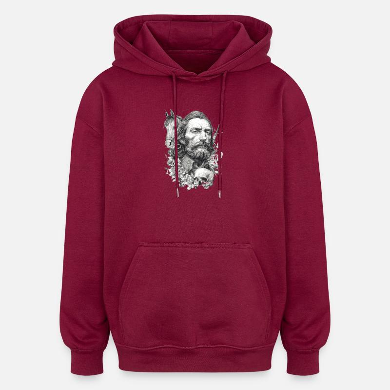 Homme, cheval et crâne - Sweat à capuche oversize unisexe - bordeaux