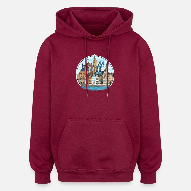 Rostocker Stadtansichtssache - Oversized Unisex Hoodie - Burgunderrot