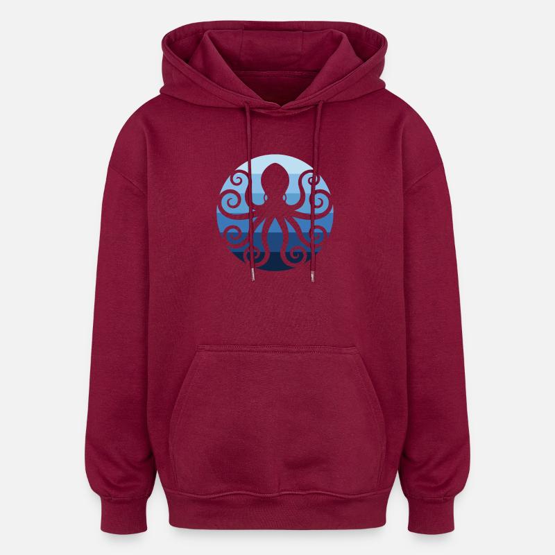 Pieuvre dans l’océan - Sweat à capuche oversize unisexe - bordeaux