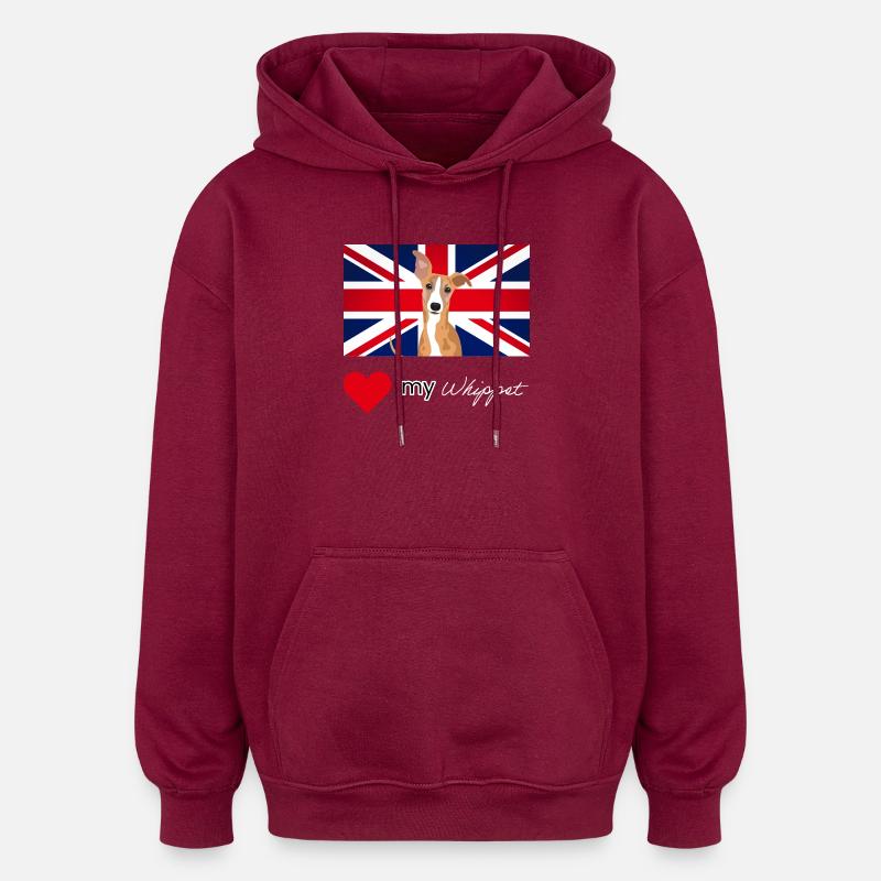 LUVMYWHIPPET (Texte blanc, Vibrant) - Sweat à capuche oversize unisexe - bordeaux