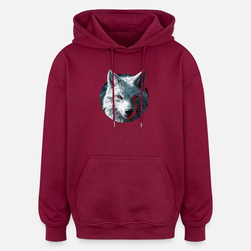 Wolf-Design - Oversized Unisex Hoodie - Burgunderrot