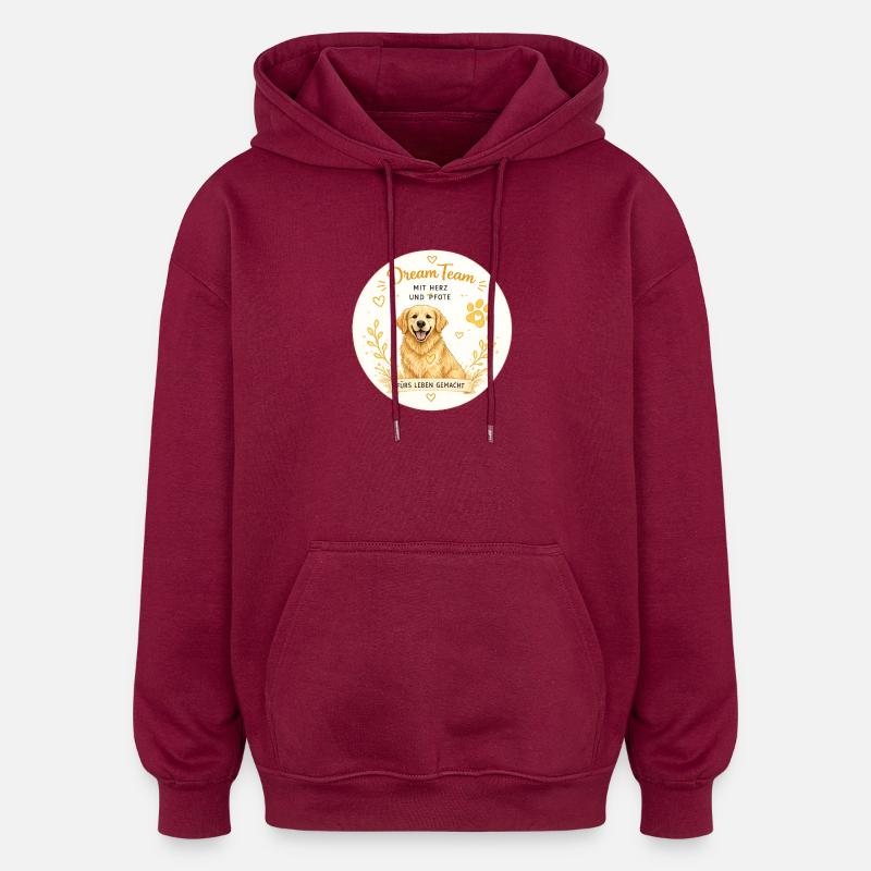 Dream Team - Mit Herz und Pfote - Oversized Unisex Hoodie - Burgunderrot