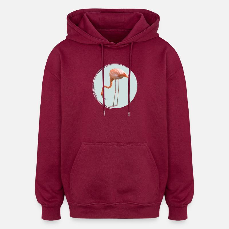 Flamant rose pastel en cercle - Sweat à capuche oversize unisexe - bordeaux