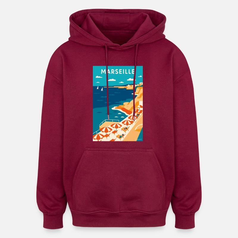 Marseille Côte Azur Plage - Sweat à capuche oversize unisexe - bordeaux