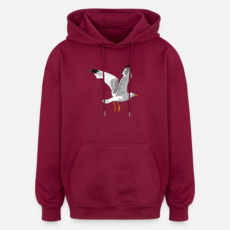 Stylish seagull in flight - Oversized Unisex Hoodie - burgundy