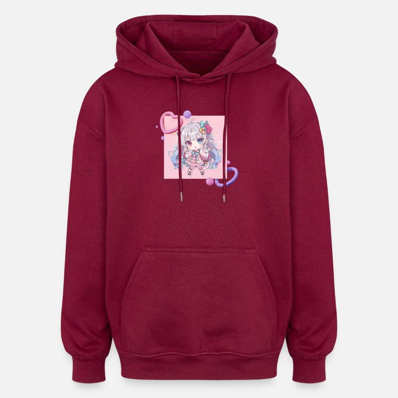 Accent en cœur chibi pastel - Sweat à capuche oversize unisexe - bordeaux