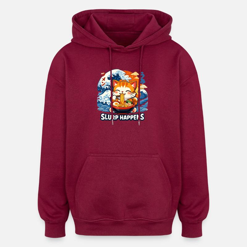 Slurp arrive : Kawaii Cat Ramen - Sweat à capuche oversize unisexe - bordeaux