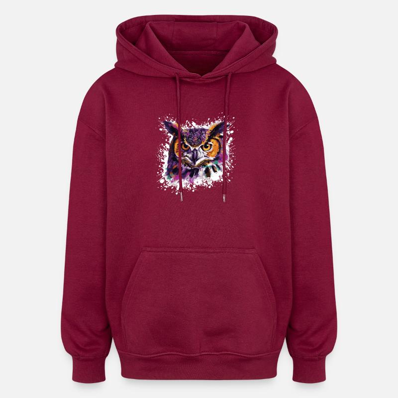 Eule Tier Nachteule - Oversized Unisex Hoodie - Burgunderrot