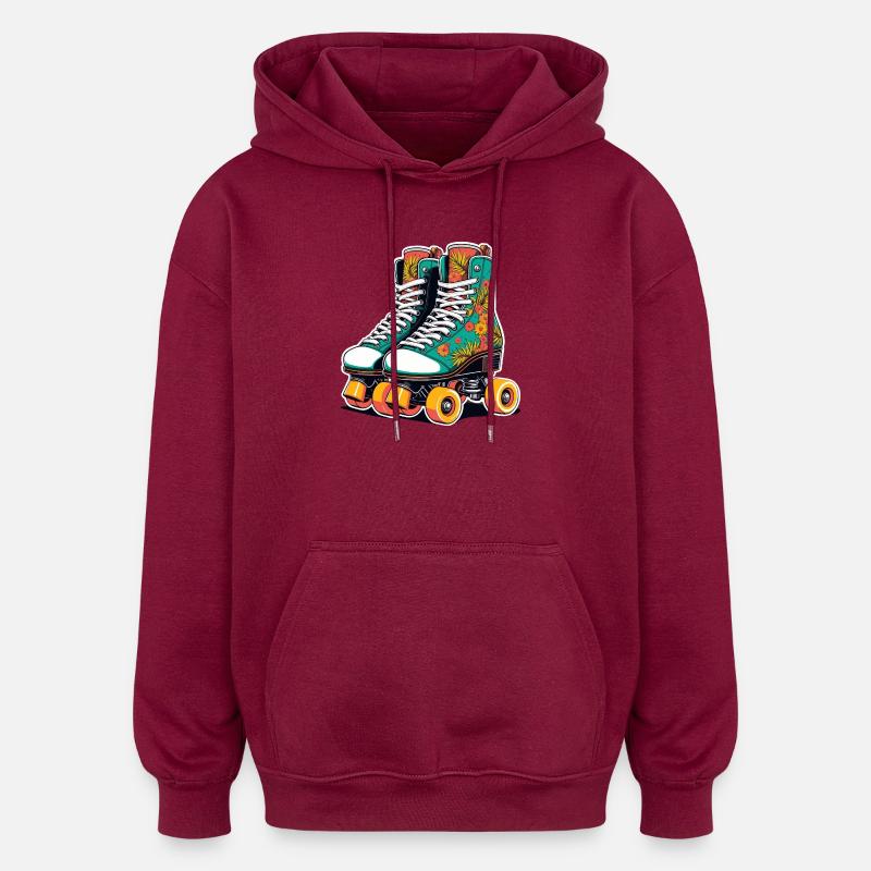 Blumenflair Rollschuhe Teal - Oversized Unisex Hoodie - Burgunderrot