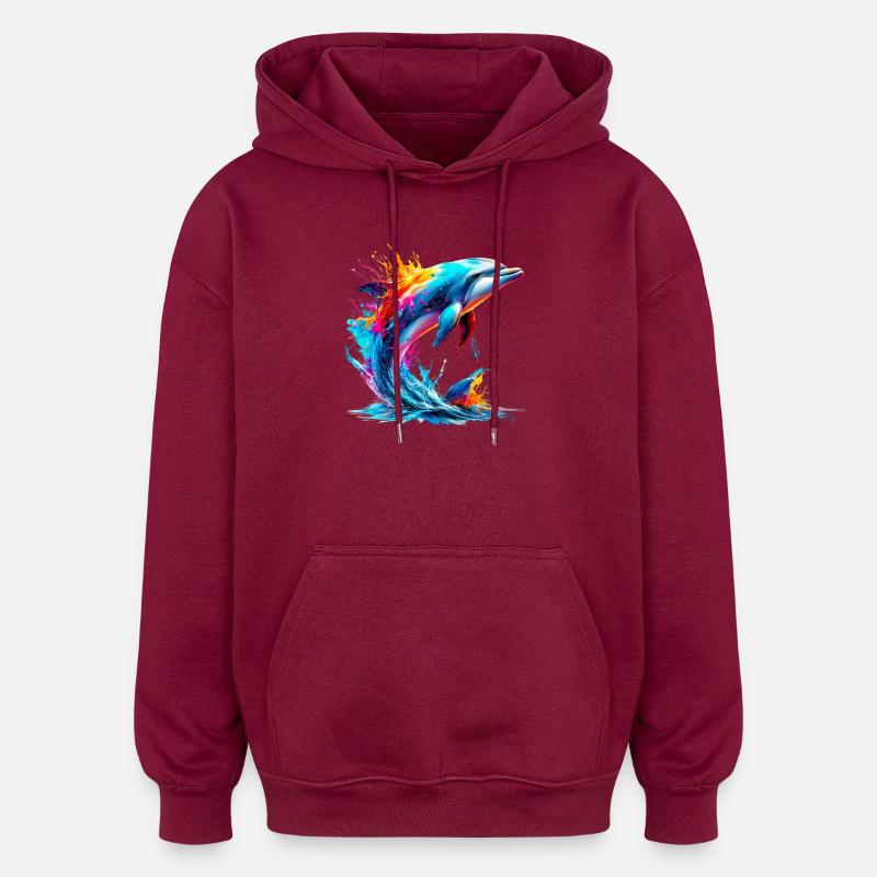 Delfin - Oversized Unisex Hoodie - Burgunderrot