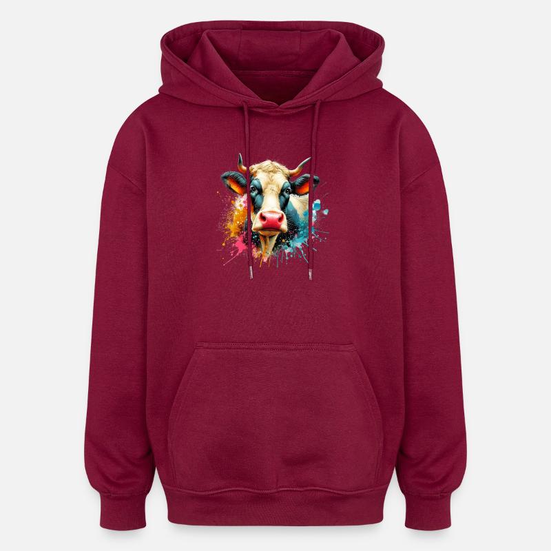 Kuh - Oversized Unisex Hoodie - Burgunderrot