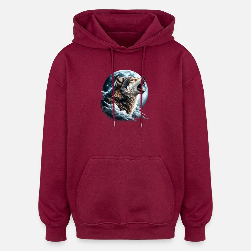 Wolf heult den Vollmond an - Oversized Unisex Hoodie - Burgunderrot