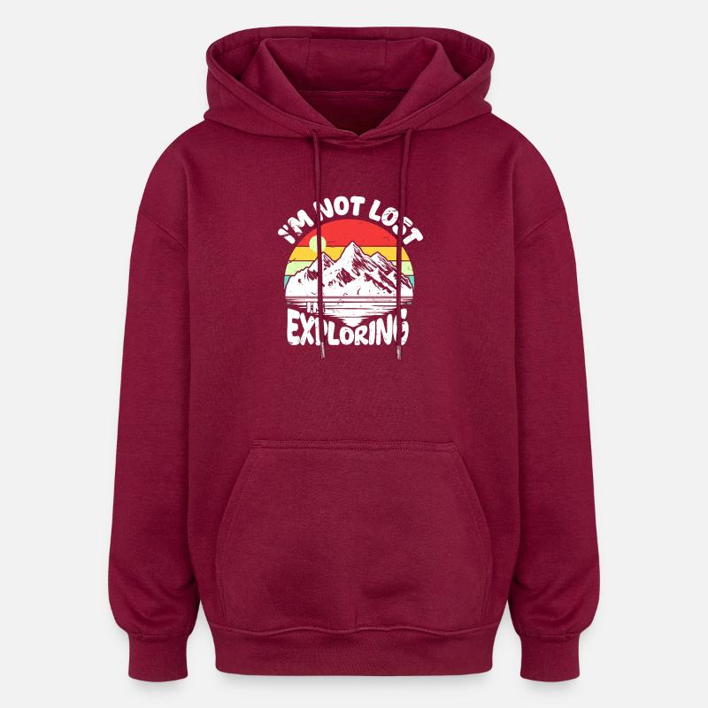 Retro Mountain Exploration - Oversized Unisex Hoodie - burgundy