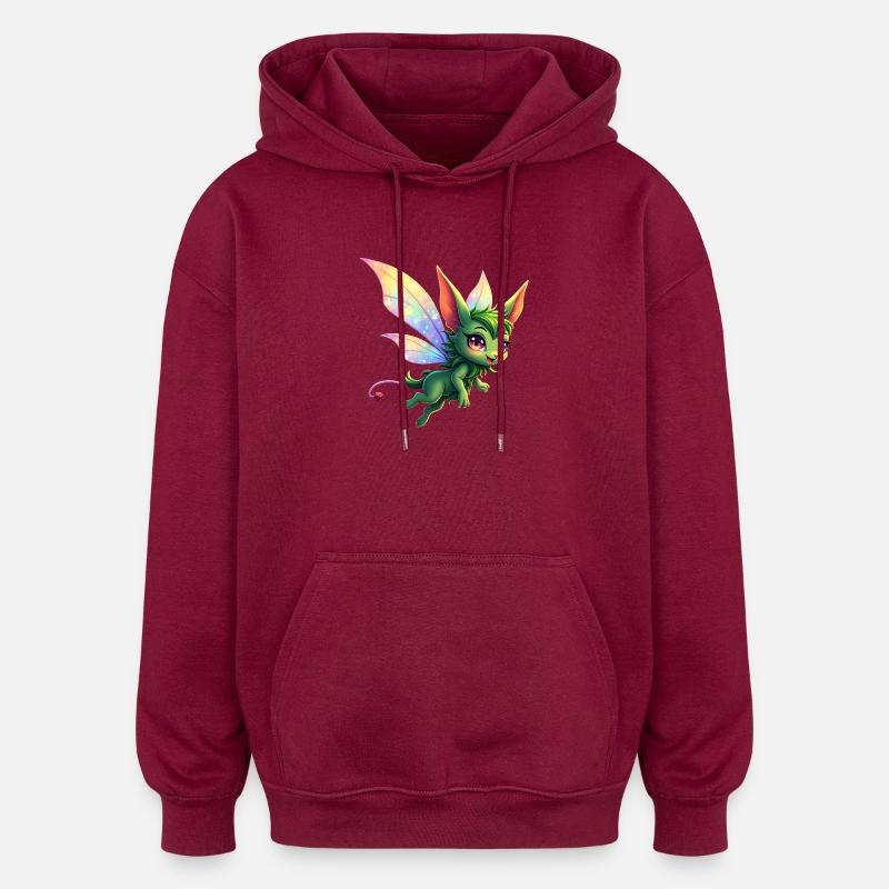 Dragon Vert aux ailes arc-en-ciel - Sweat à capuche oversize unisexe - bordeaux