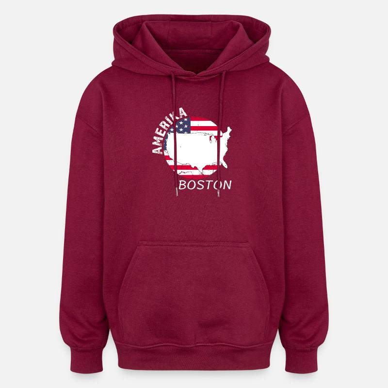 Boston - Sweat à capuche oversize unisexe - bordeaux