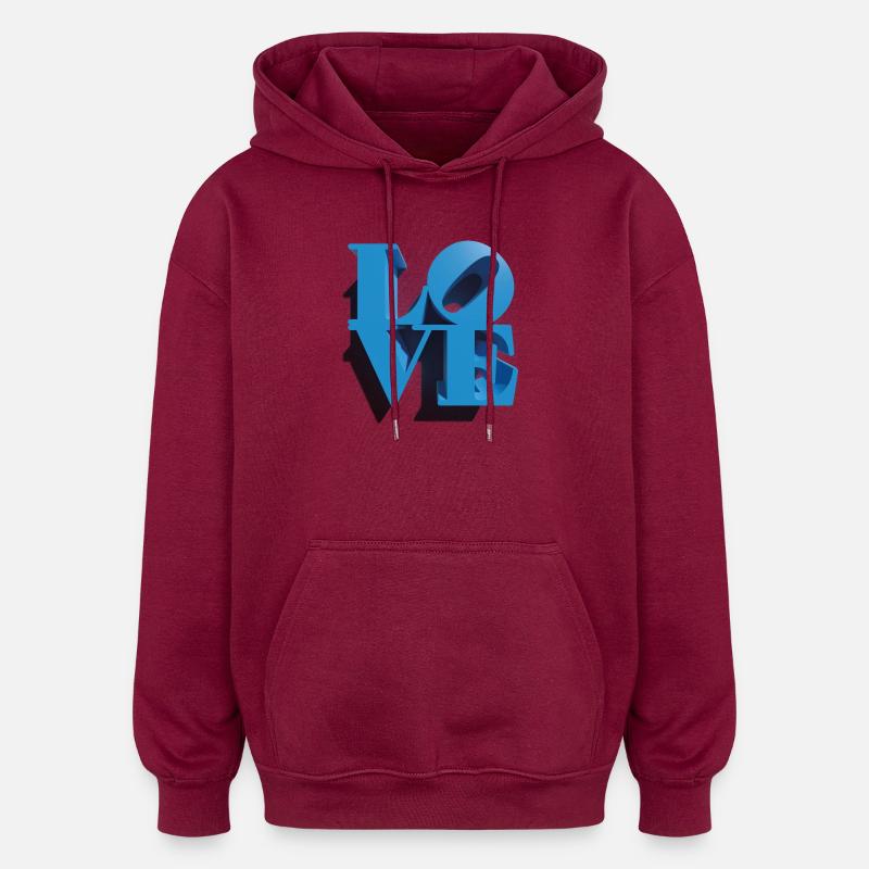 LIEBE 3D Cyan - Oversized Unisex Hoodie - Burgunderrot