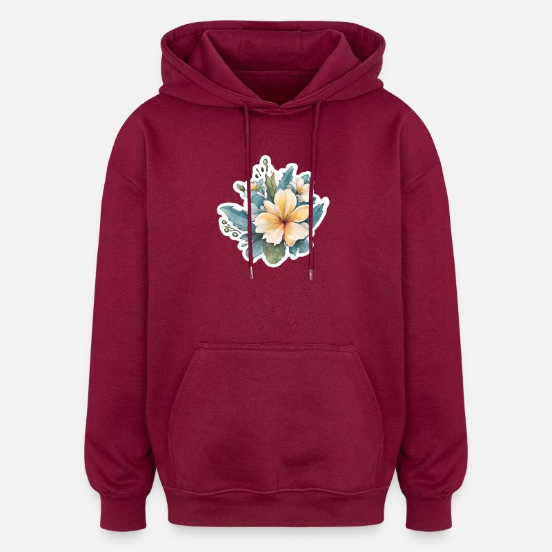 Gelbe Blume - Oversized Unisex Hoodie - Burgunderrot