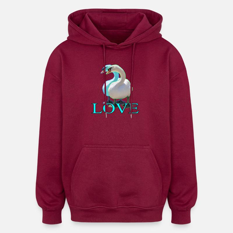 Des cygnes élégants au design épuré - Sweat à capuche oversize unisexe - bordeaux