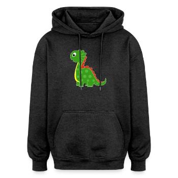 Green dino with bright dots - Oversized Unisex Hoodie - charcoal grey - Front - Noah (186cm)