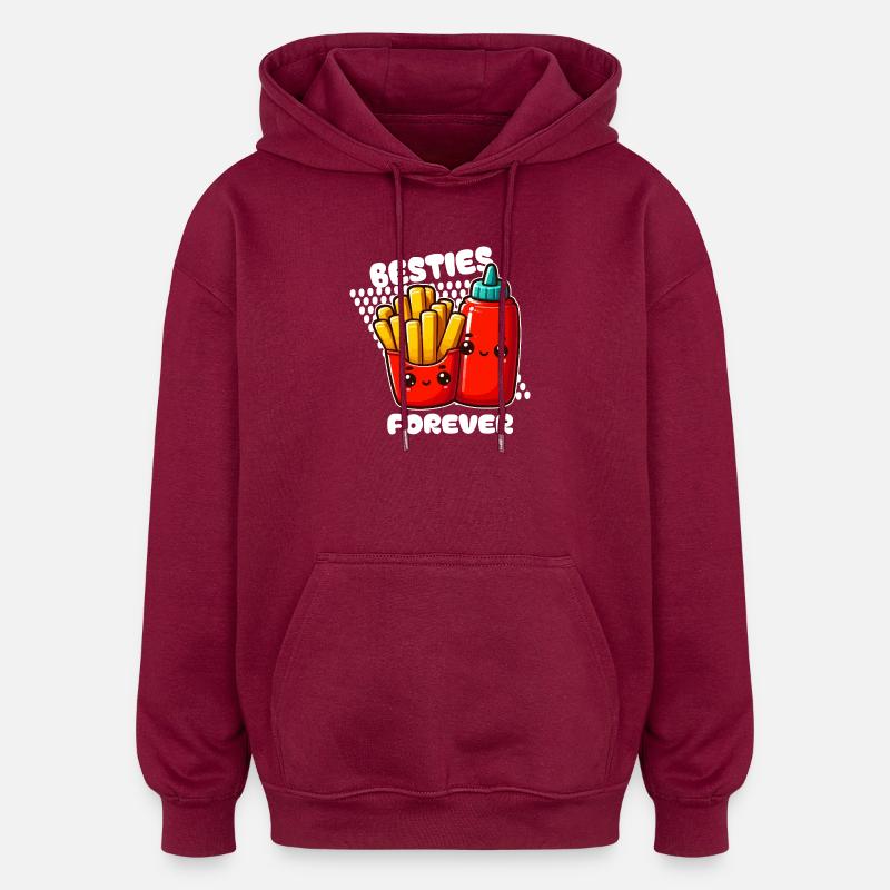 Meilleurs amis frites et ketchup - Sweat à capuche oversize unisexe - bordeaux