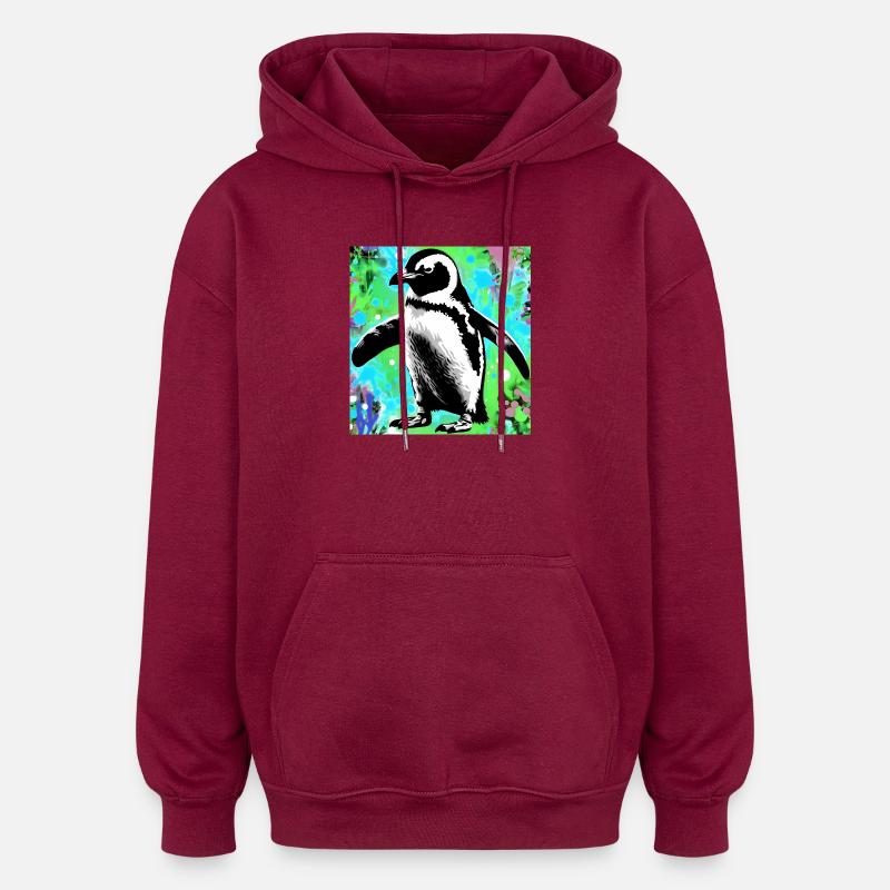 penguin - Oversized Unisex Hoodie - burgundy