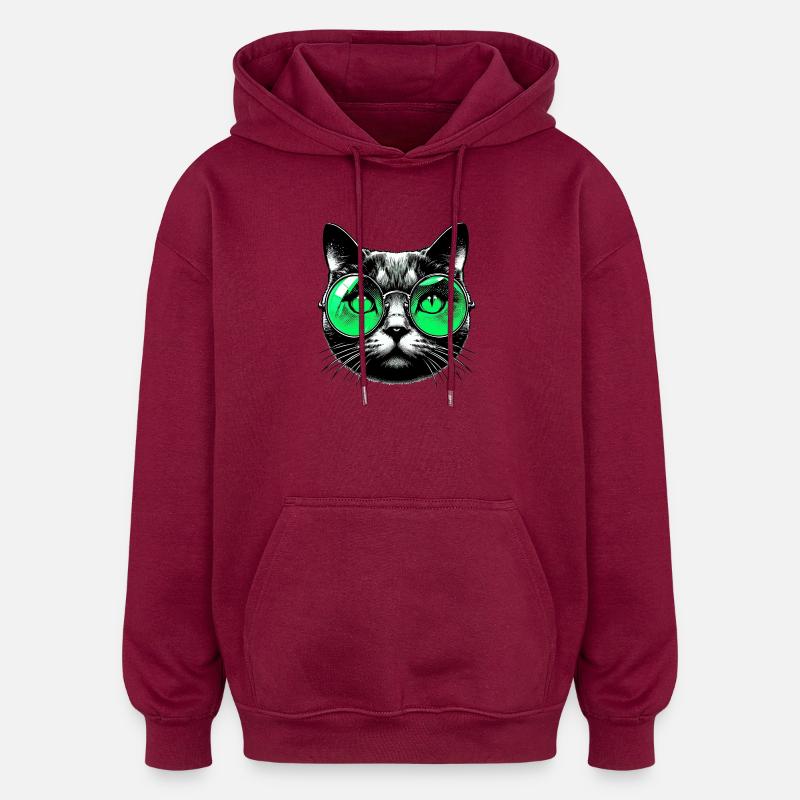 Le Chat avec des lunettes - Sweat à capuche oversize unisexe - bordeaux