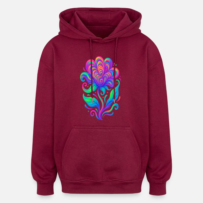 Fleur de cœur arc-en-ciel vif - Sweat à capuche oversize unisexe - bordeaux