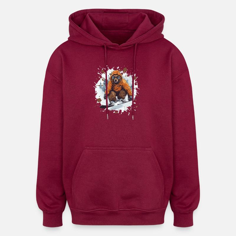 Bear Snowboard - Oversized Unisex Hoodie - burgundy