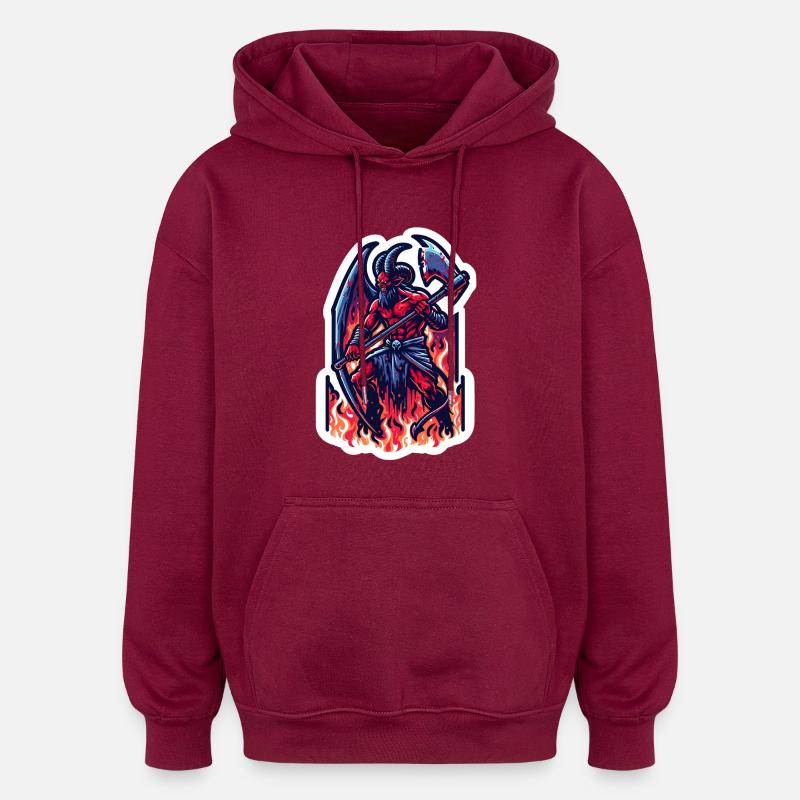 Feuerdämon - Oversized Unisex Hoodie - Burgunderrot