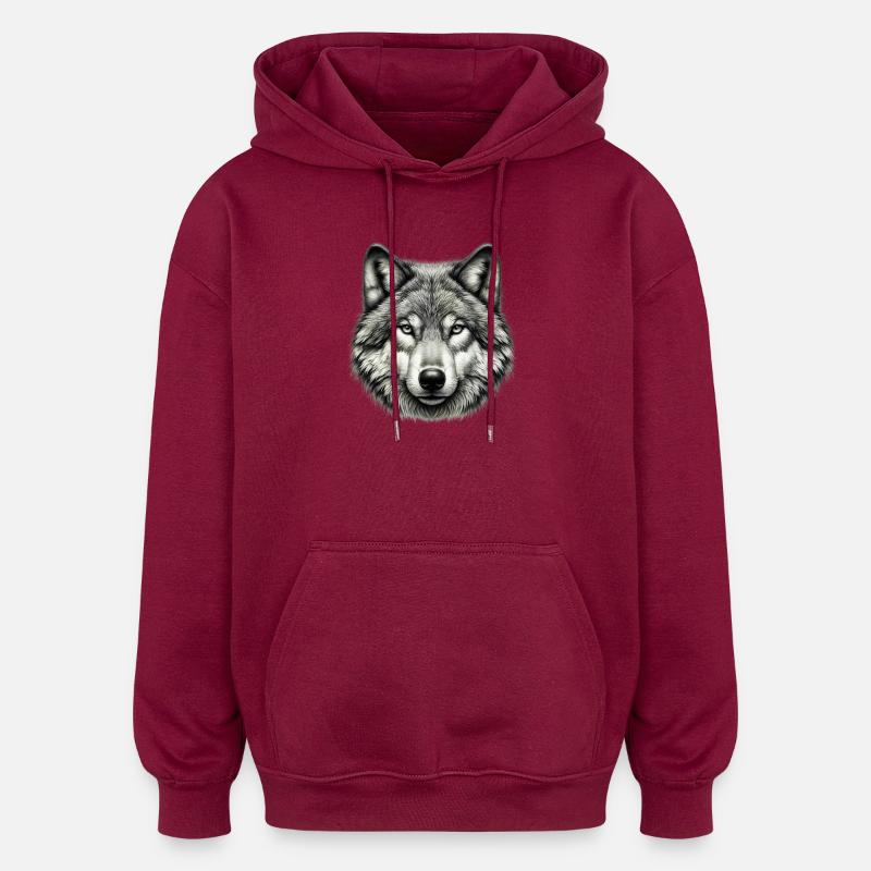 Wolf - Oversized Unisex Hoodie - Burgunderrot