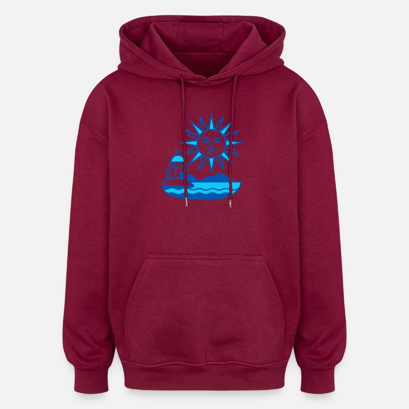 Grèce Soleil Art minimal - Sweat à capuche oversize unisexe - bordeaux