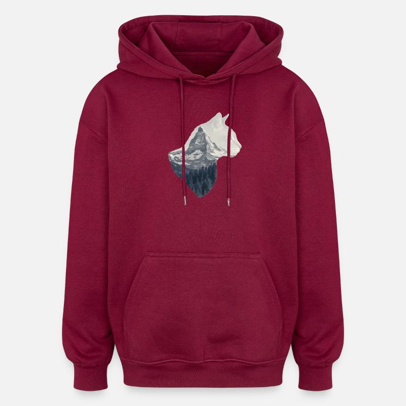 Matterhorn Cat Double Exposure - Sweat à capuche oversize unisexe - bordeaux