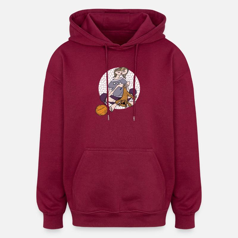 Crochet amour - Sweat à capuche oversize unisexe - bordeaux
