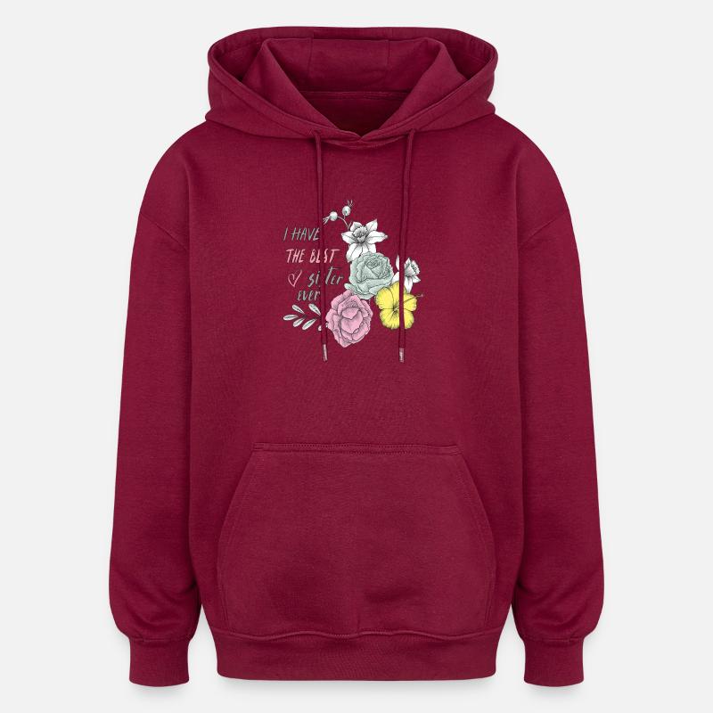 Beste Schwester Blüten Herz  - Oversized Unisex Hoodie - Burgunderrot