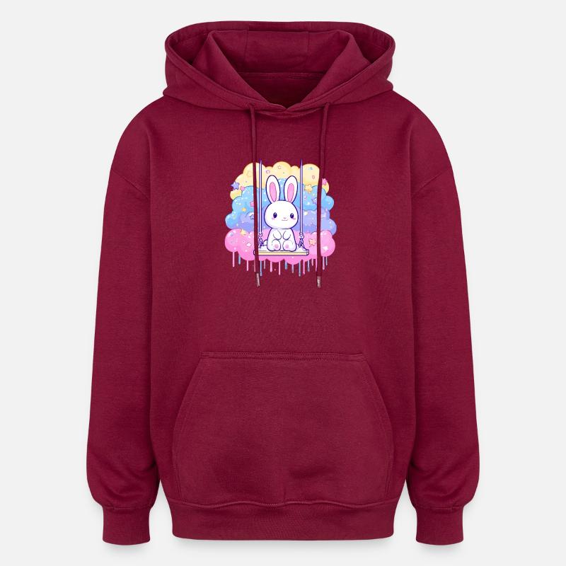 Cuddly bunny on cloud swing - Oversized Unisex Hoodie - burgundy