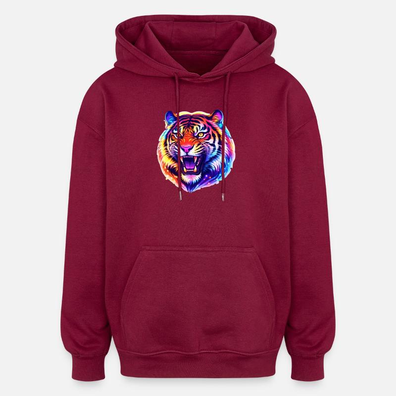Tiger Kopf - Oversized Unisex Hoodie - Burgunderrot