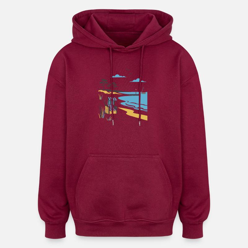 Idylle côtier : chaise longue et dune - Sweat à capuche oversize unisexe - bordeaux