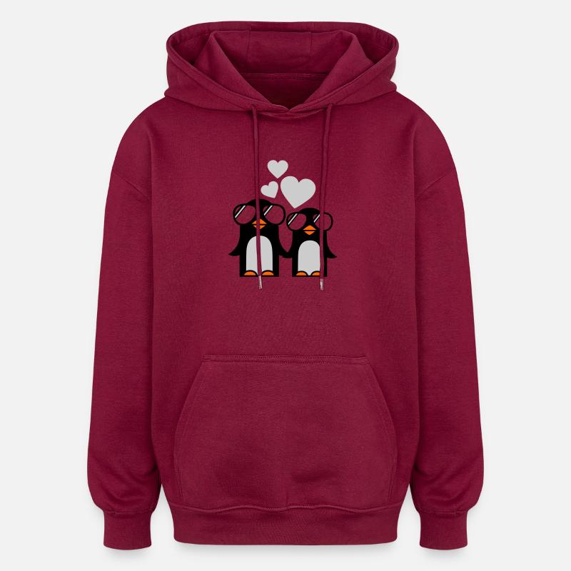 penguins fallen in love - Sweat à capuche oversize unisexe - bordeaux