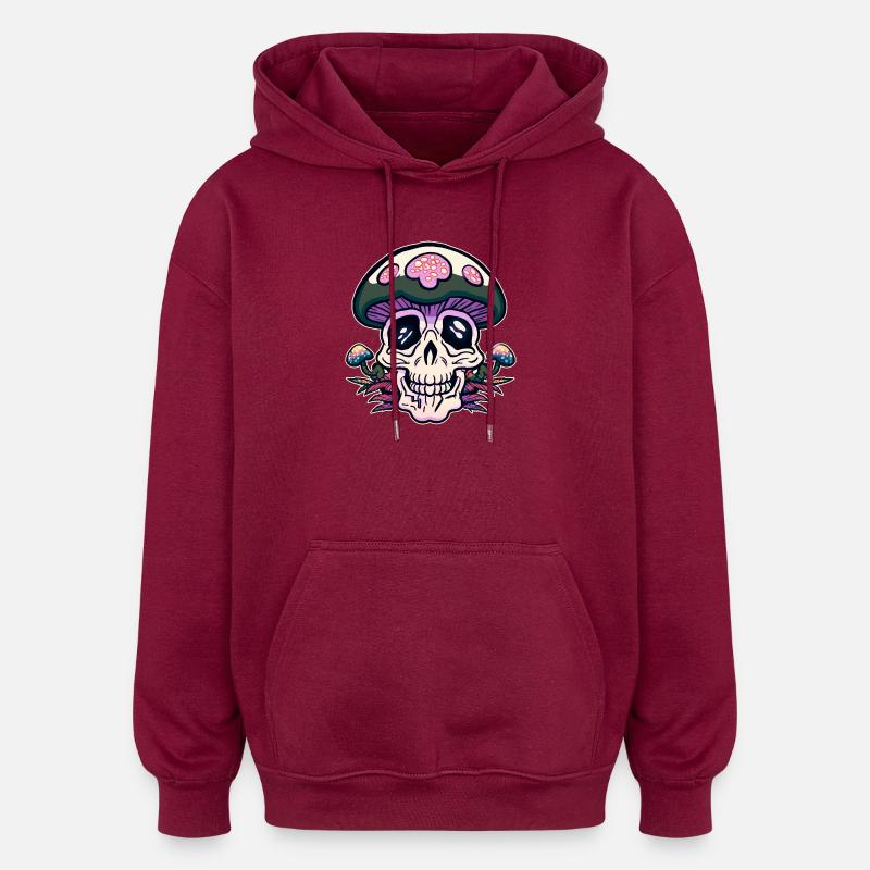 Motif de crâne et champignons - Sweat à capuche oversize unisexe - bordeaux
