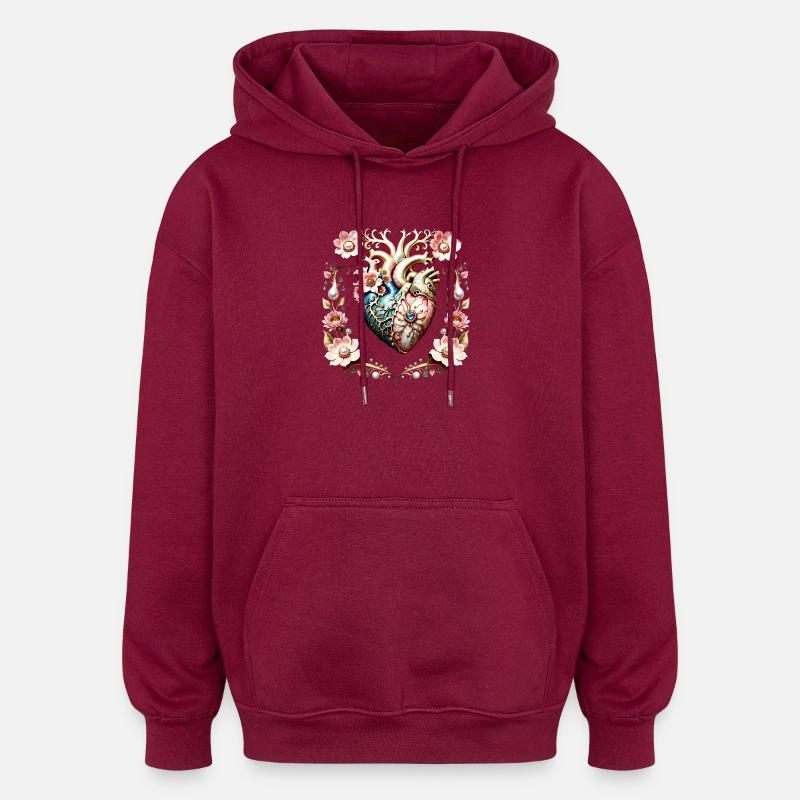 Wunderbares edles Herz. - Oversized Unisex Hoodie - Burgunderrot