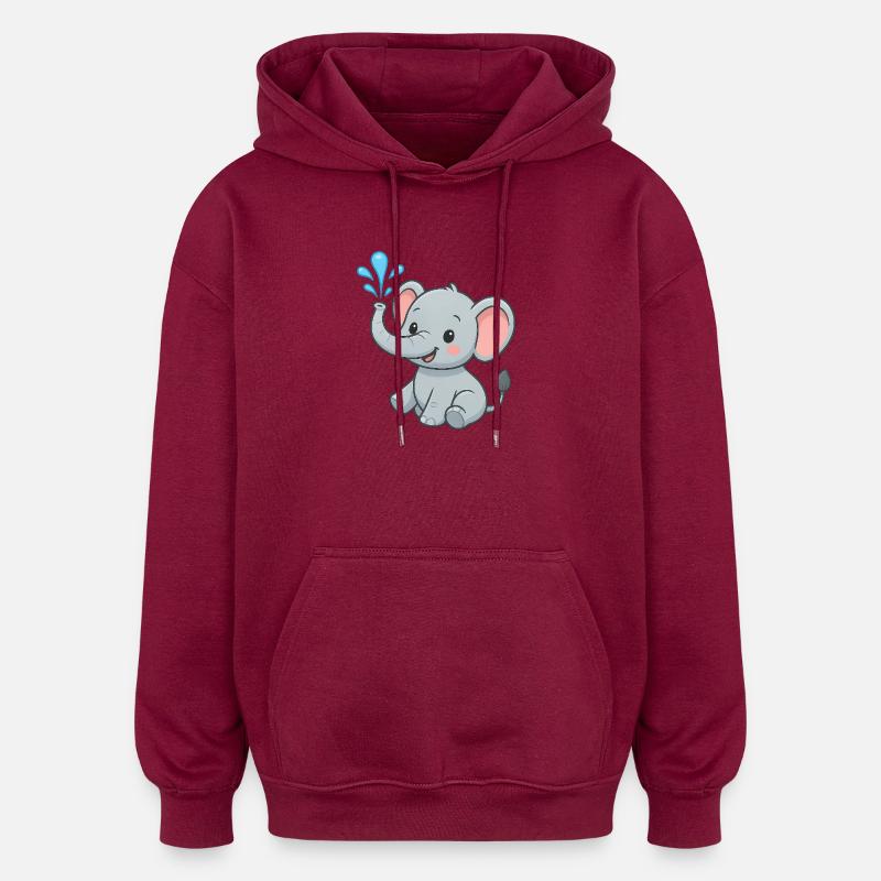 Mignon ami éléphant avec éclaboussure d’eau - Sweat à capuche oversize unisexe - bordeaux