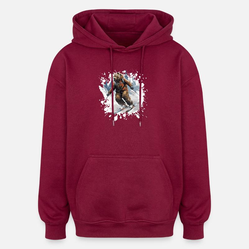 Bear Ski Skiing - Oversized Unisex Hoodie - burgundy
