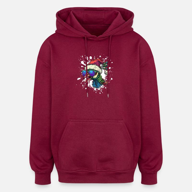 Paon oiseau Noël drôle - Sweat à capuche oversize unisexe - bordeaux