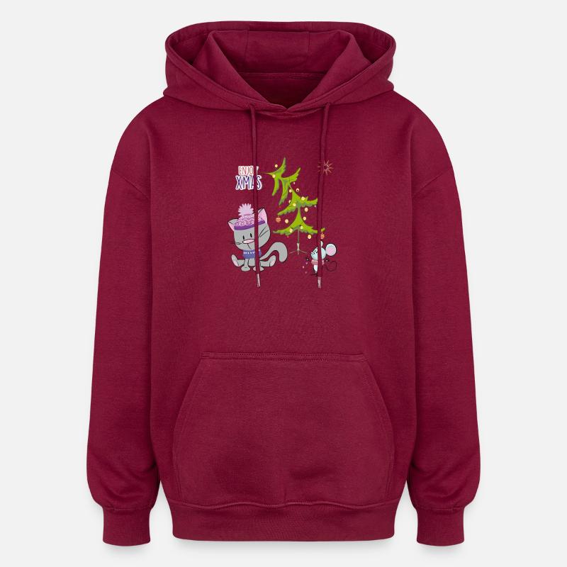 Chats et souris de Noël - Sweat à capuche oversize unisexe - bordeaux