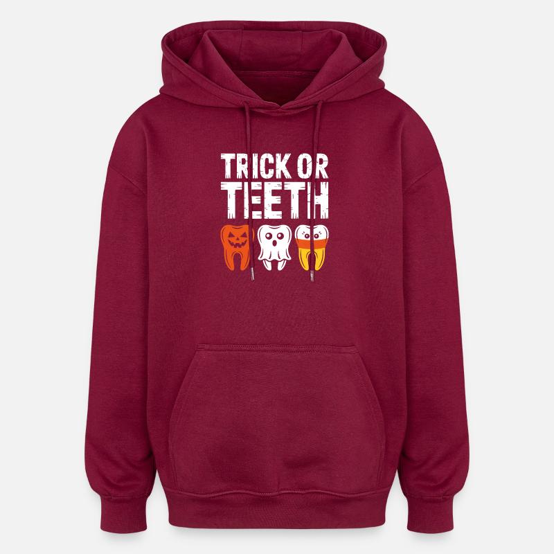 Trick or Teeth Halloween Trio - Oversized Unisex Hoodie - burgundy