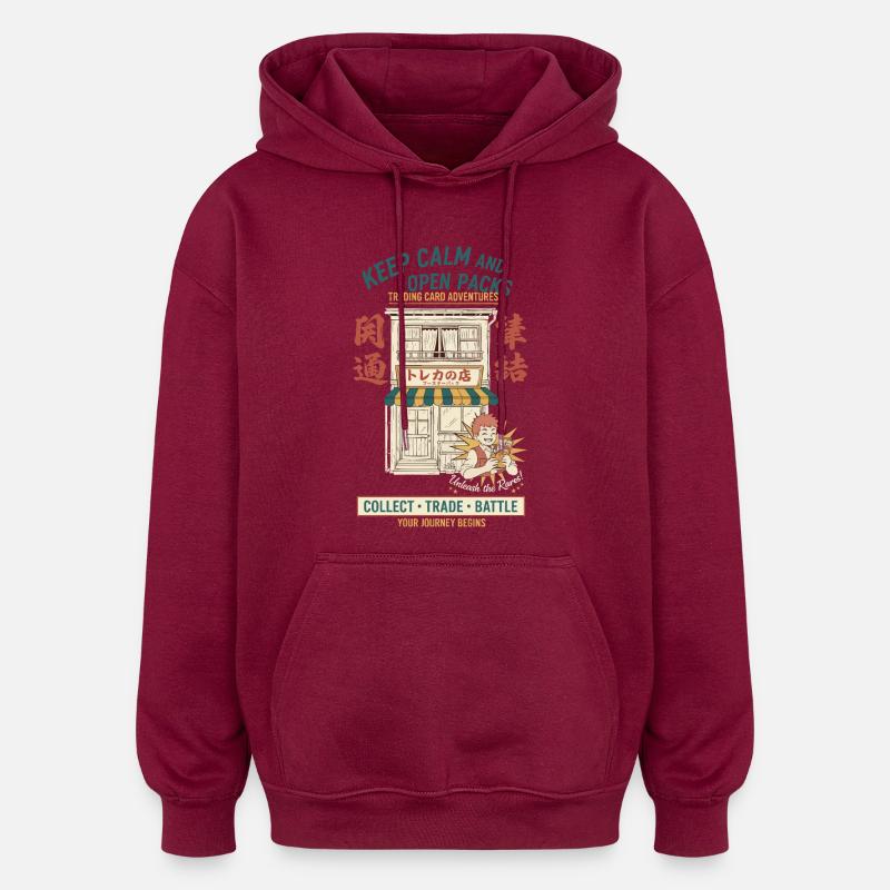 Restez calmes et ouverts Packs Aventures de cartes à collectionner - Sweat à capuche oversize unisexe - bordeaux
