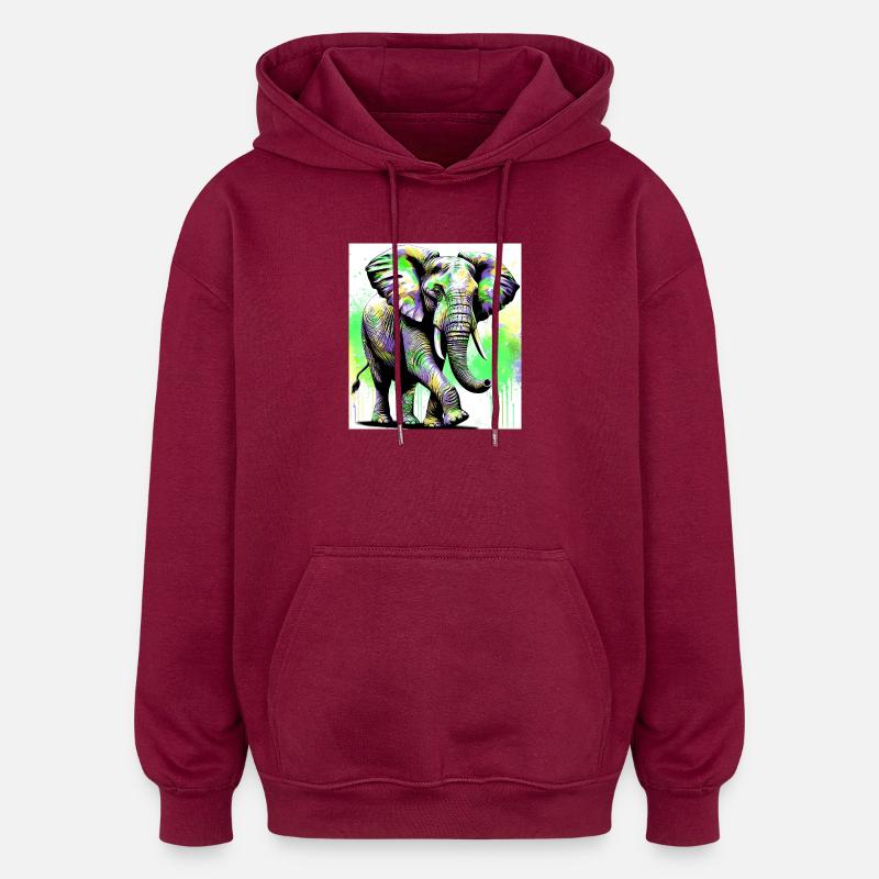 Elefant - Oversized Unisex Hoodie - Burgunderrot