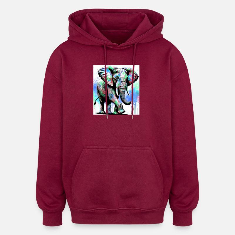 éléphant - Sweat à capuche oversize unisexe - bordeaux