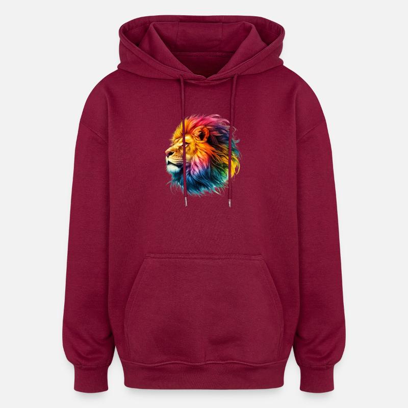 Lion - Sweat à capuche oversize unisexe - bordeaux