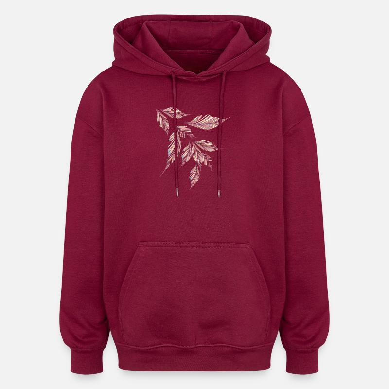 Delicately shimmering, feather-light leaf pattern - Oversized Unisex Hoodie - burgundy